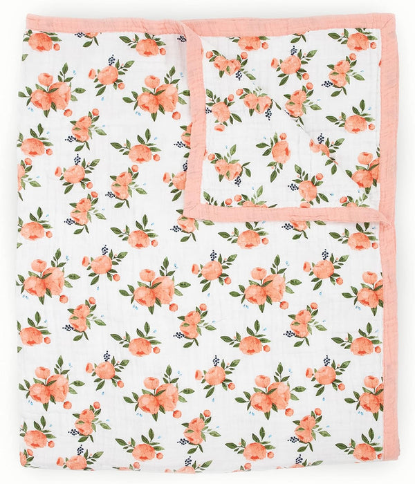Shop Little Unicorn Deluxe Muslin Quilted Throw, Watercolor Roses at GoodBuy Gear