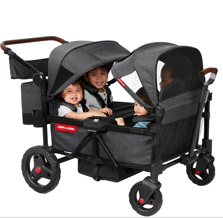 Radio Flyer Voya Quad Stroller Wagon, Grey/Black