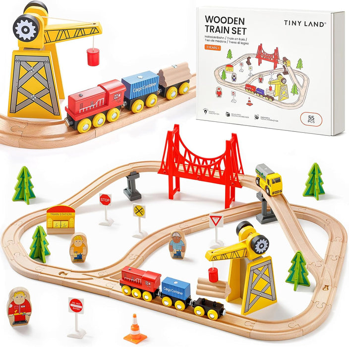 Tiny Land Wooden Train Set, 55 Pieces