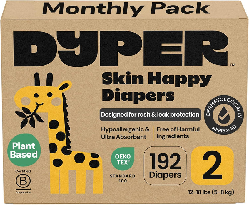 DYPER Bamboo Diapers, Size 2, 192 Ct