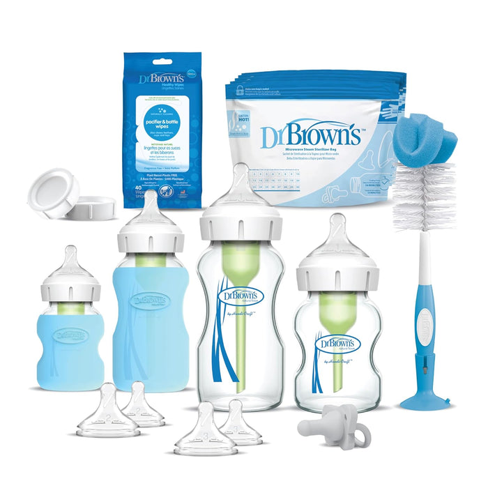 Dr. Brown's Natural Flow Anti-Colic Options+ Wide-Neck Glass Baby Bottle & HappyPaci Starter Set