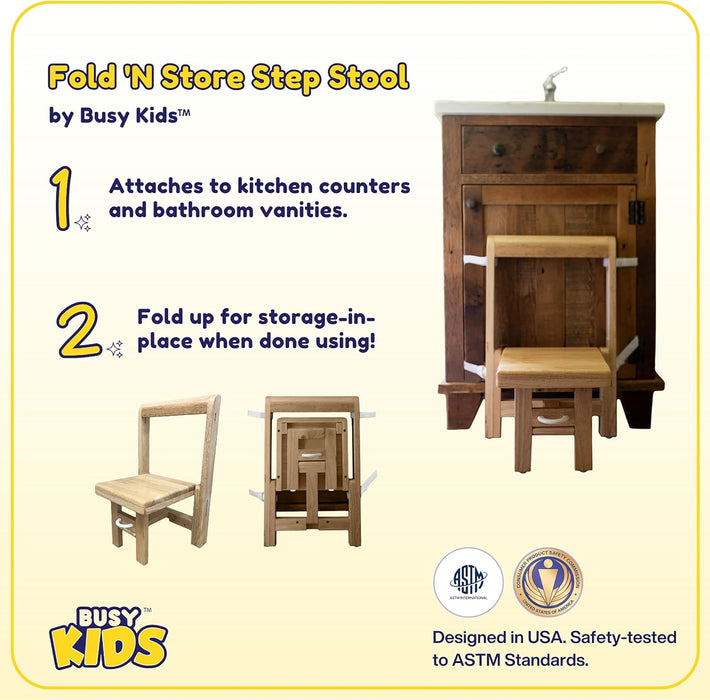 Busy Kids Fold 'N Store Step Stool, Natural