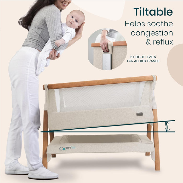 Tutti Bambini CoZee Air Bedside Bassinet, Scandinavian Walnut & Ecru