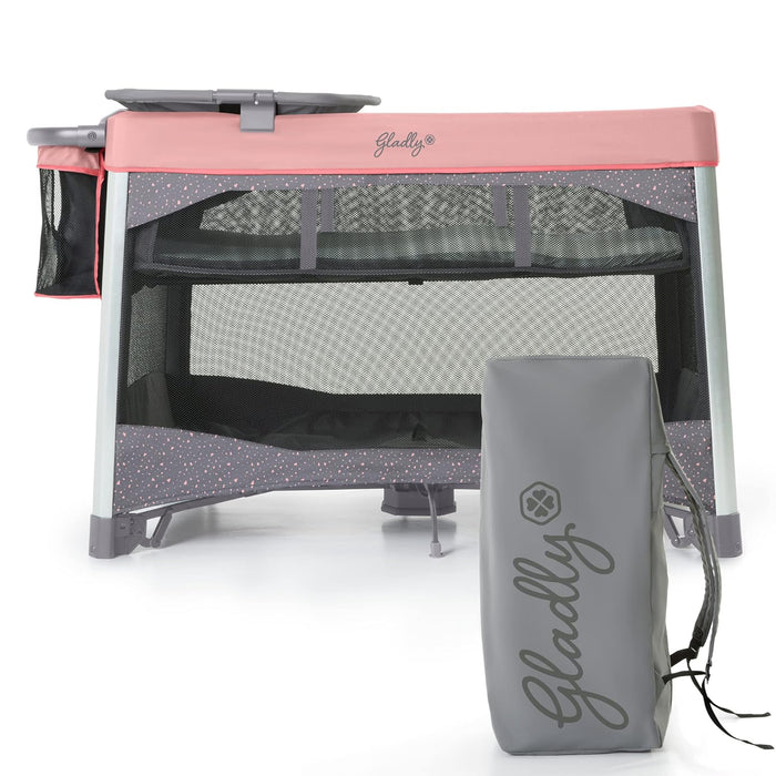 Shop Gladly Family Merritt Travel Crib and Playard, Crystal Pink at GoodBuy Gear