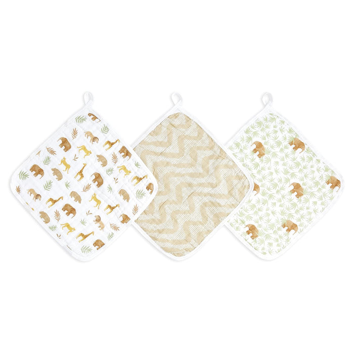 Aden + Anais Cotton Muslin Wash Cloths, Set Of 3, Tanzania