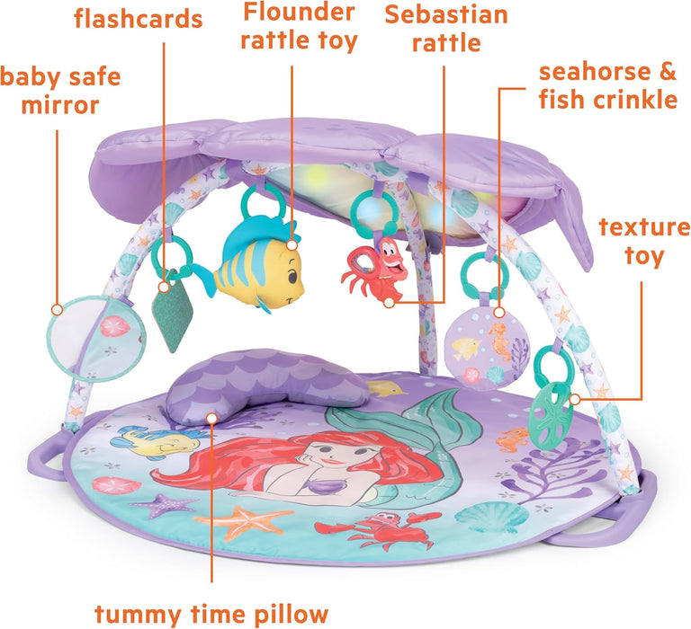 Bright Starts Disney Baby The Little Mermaid Twinkle Trove Light-Up Musical Baby Activity Gym with Tummy Time Pillow, Newborn+
