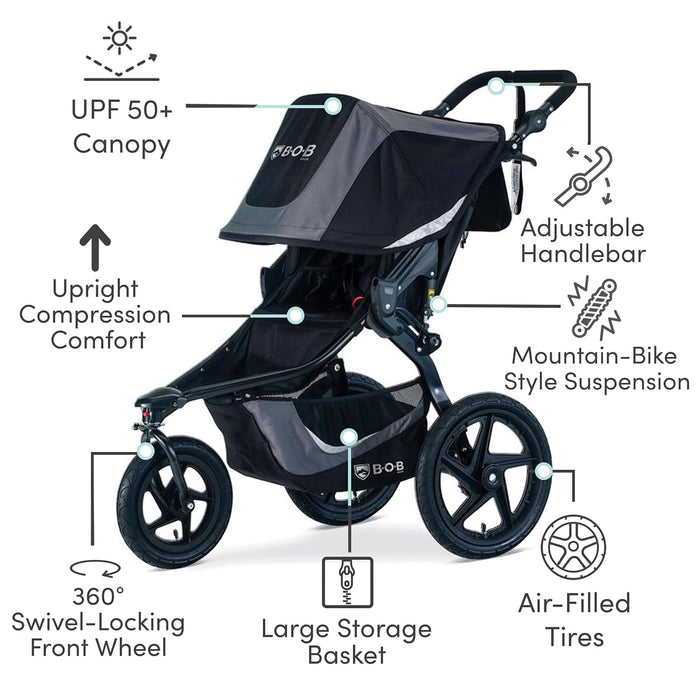 BOB Revolution Flex 3.0 Single Jogging Stroller, Graphite Black, 2025