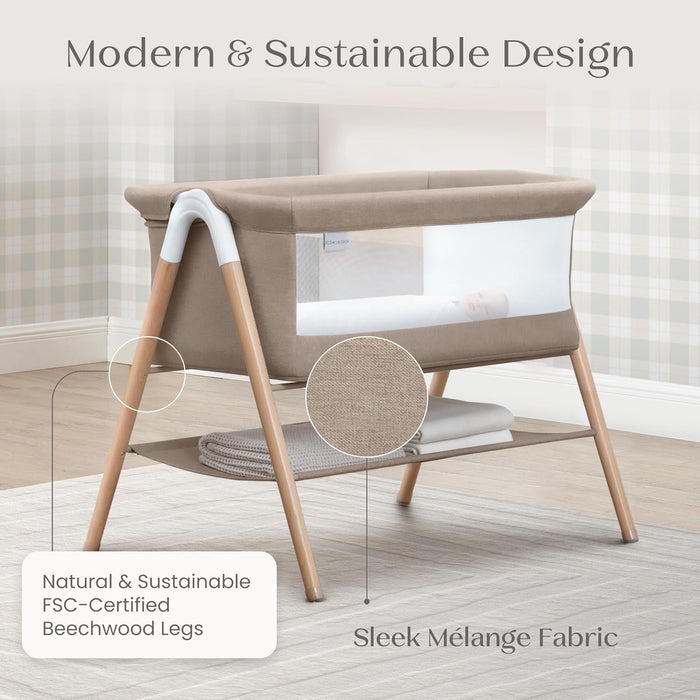Shop Delta Children Bondi Adjustable Height Bedside Beechwood Bassinet, Tan, Bedside Bassinet at GoodBuy Gear