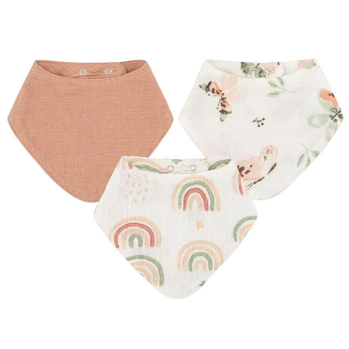 Crane Baby Muslin 3 Piece Bib Set, Parker Rainbow/Butterfly