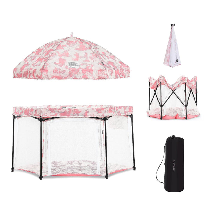 Dream On Me Onyx Playpen Set with Canopy, Blush Pink