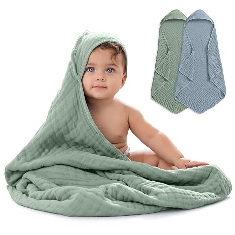 Comfy Cubs Hooded Baby Towel 2 Pack, Pacific Blue and Fern