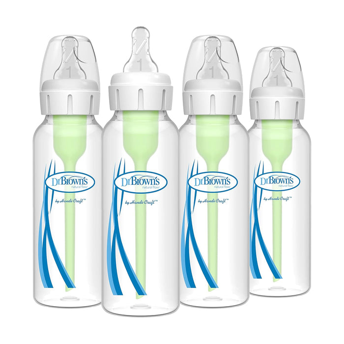 Dr. Brown's Natural Flow Anti-Colic Options+ Narrow Baby Bottles 4-Pack, 8oz, Clear