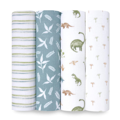 Shop Aden + Anais Cotton Muslin Swaddles Pack of 4, Dino Jungle at GoodBuy Gear