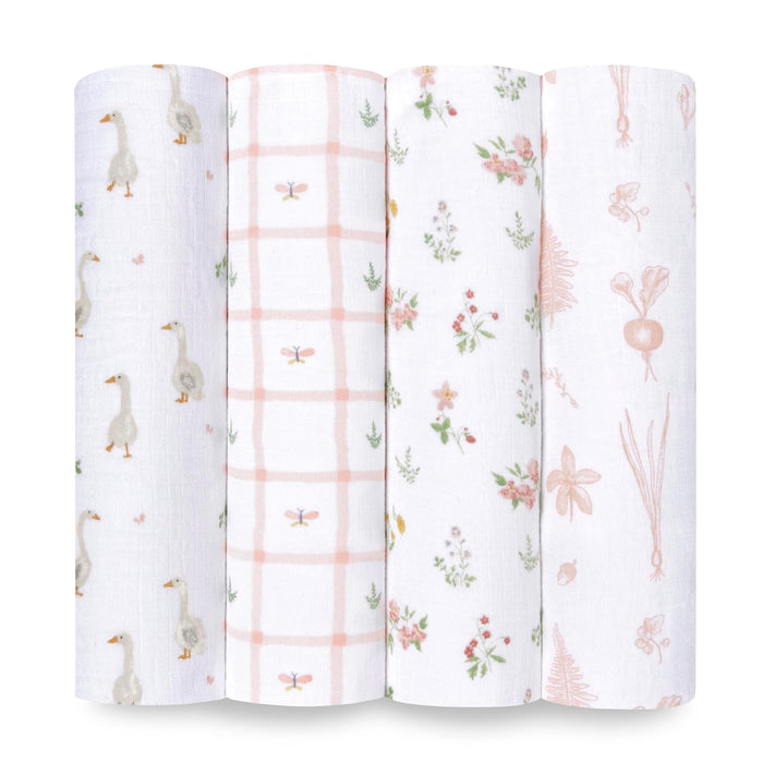 Aden + Anais Cotton Muslin Swaddles Pack of 4, Country floral