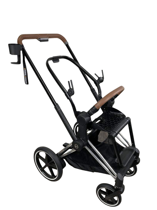 Shop Cybex E-PRIAM Stroller Frame Only, 2021, Chrome with Brown Details at GoodBuy Gear