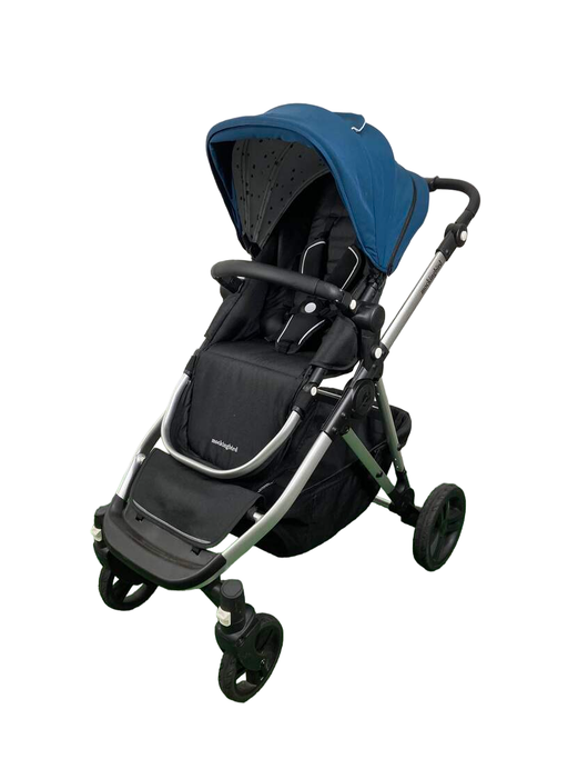 secondhand Mockingbird Single to Double 2.0 Stroller, 2024, Silver with Black Leather, Watercolor Drops, Sea