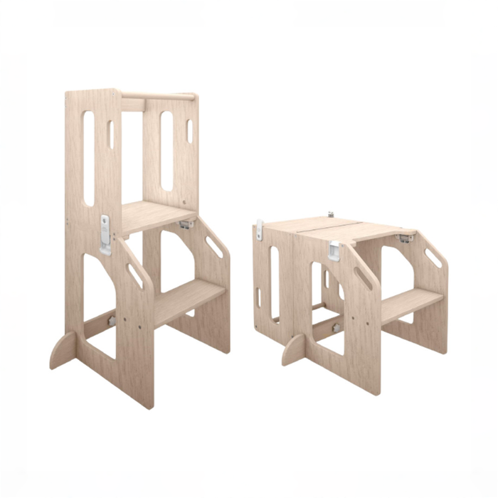 Shop Busy Kids Toddler Tower Kitchen Stool + Art Desk, Natural at GoodBuy Gear