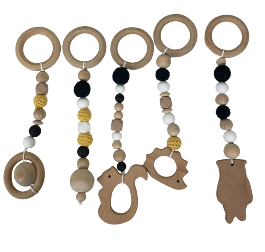 Coco Village Wooden Hanging Toys Rattle Set for Play Arch, Tuxedo ...