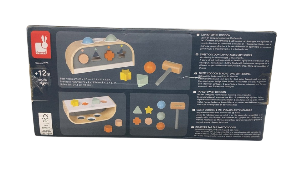 Shop Janod Sweet Cocoon Wooden Hammer and Shape Sorting Toy, 2-in-1 at GoodBuy Gear
