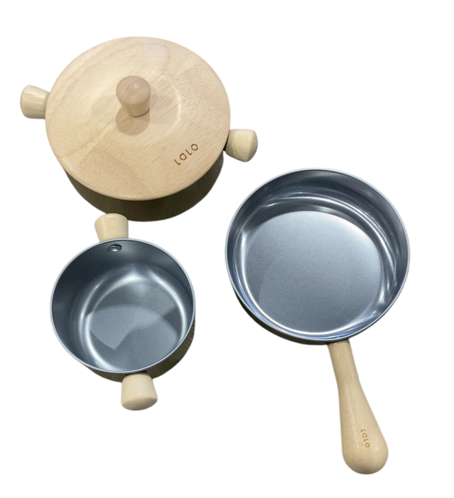 Shop Lalo Wooden Metallic Pots & Pans Kids Play Kitchen Set, Wooden at GoodBuy Gear