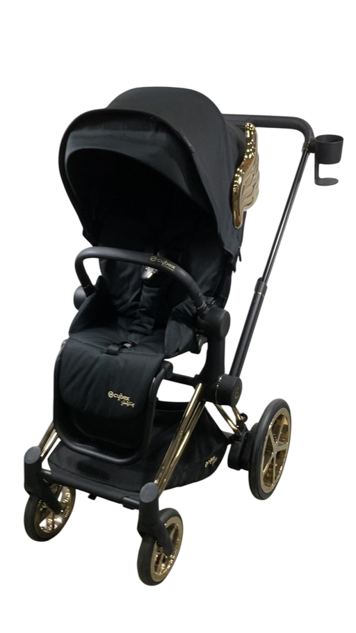 Shop Cybex E-PRIAM Electric Stroller, 2022, Gold With Black Details, Wings By Jeremy Scott, with Battery at GoodBuy Gear