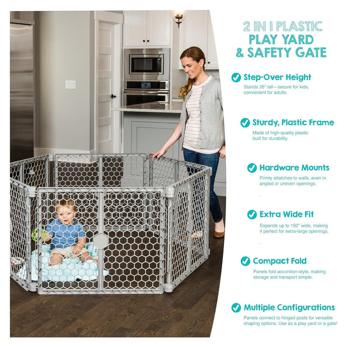 Regalo 2-in-1 Super Wide Baby Gate and Play Yard Plastic, Grey