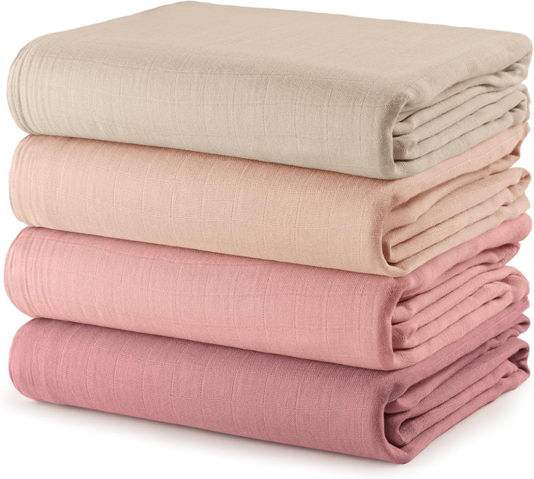 Comfy Cubs Baby Muslin Swaddle Blankets 4 Pack, Cream/Blush/Bold Blush/Mauve