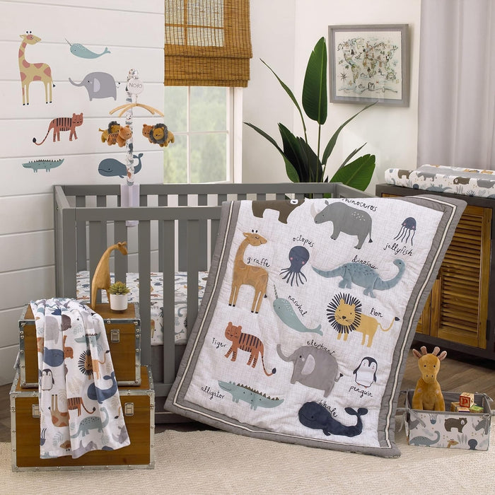 Nojo 4 Piece Crib Bedding Set, Zoo Animals