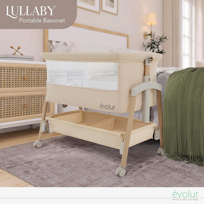 Shop Evolur Lullaby Portable Bassinet with Wheels, Beige at GoodBuy Gear