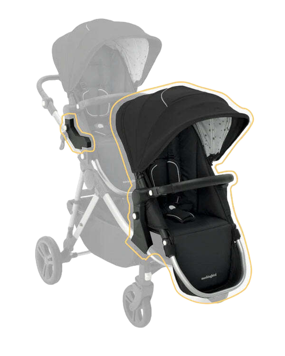 Mockingbird 2nd Seat Kit 2.0, Black, Watercolor Drops, Silver With Black Leather