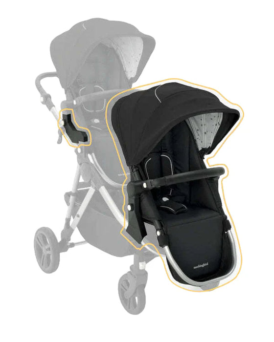 Mockingbird 2nd Seat Kit 2.0, Black, Watercolor Drops, Silver With Black Leather