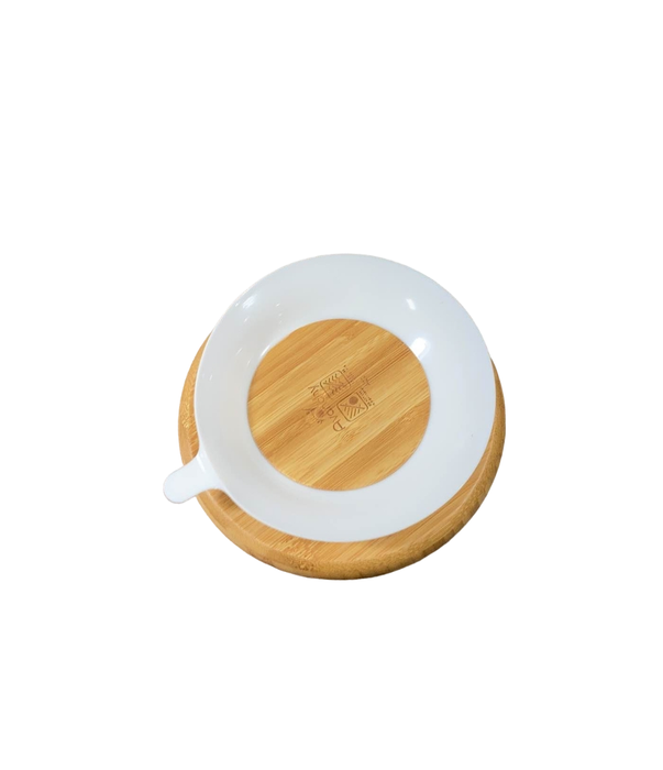 secondhand Avanchy Bamboo Suction Baby Plate and Spoon, White