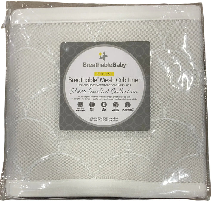 Breathable Baby Mesh Crib Liner, Full Size/4 Sides, Deluxe Collection Sheer Scallops