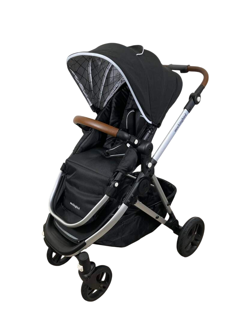 Mockingbird Single Stroller, 2023, Black, Silver With Penny Leather, W