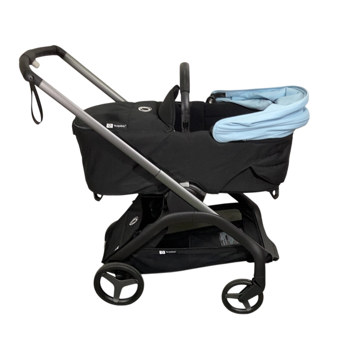 Shop Bugaboo Dragonfly Bassinet and Seat Stroller, Midnight Black, Graphite, Skyline Blue, 2024 HIDDEN SEAT REQ 5.19 at GoodBuy Gear