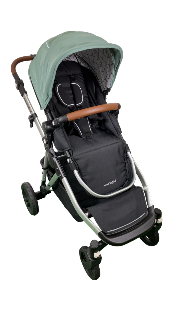 Mockingbird Single to Double Stroller, Sage, Windowpane, Silver Wi