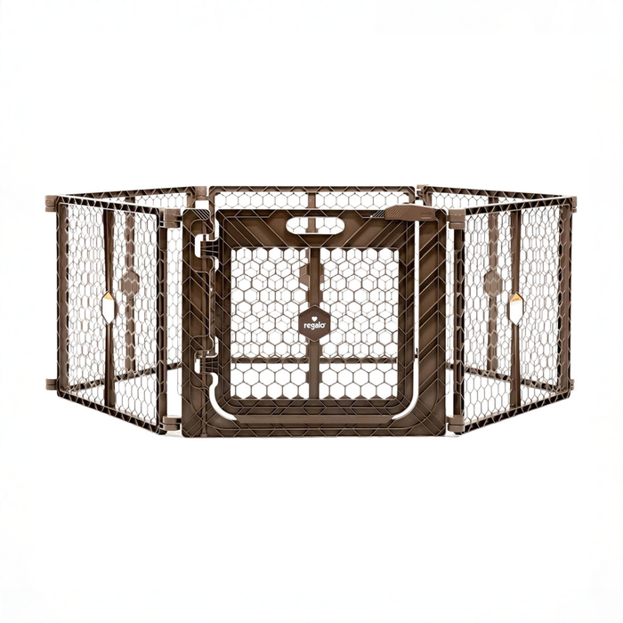 Shop Regalo 2-in-1 Plastic Play Yard and Safety Gate, Brown at GoodBuy Gear