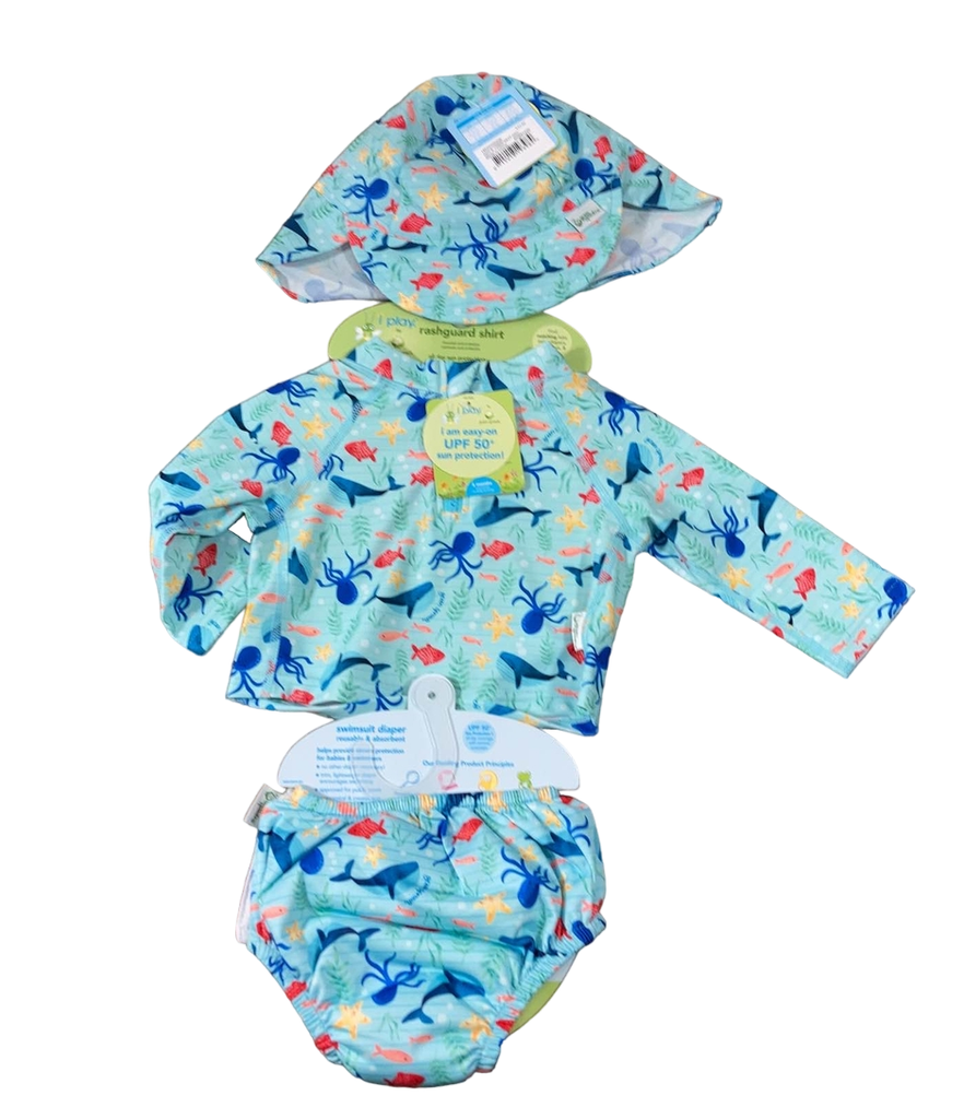 Green Sprouts UPF 50+ Snap Swim Diaper & Rashguard Set with Brim Hat,