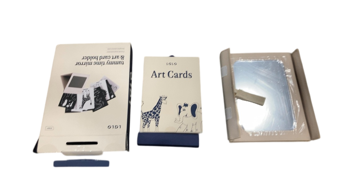 Shop Lalo Tummy Time Mirror + Art Cards, Safari Animals at GoodBuy Gear