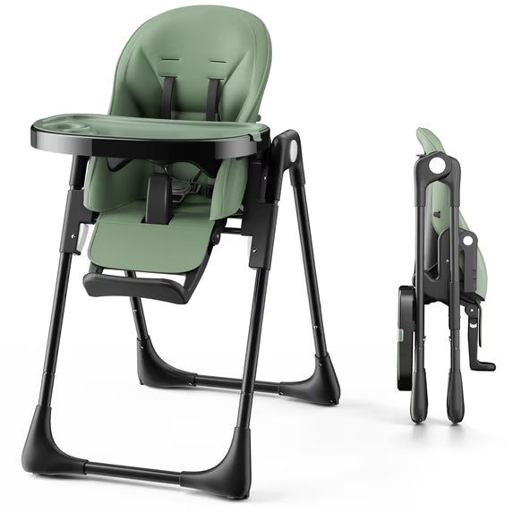 AILEEKISS Foldable Baby High Chair, Black/Green