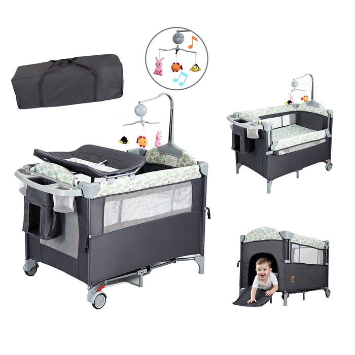 SteAnny Pack 'n Play Foldable Playard with Bassinet Bedside Sleeper, Printbind