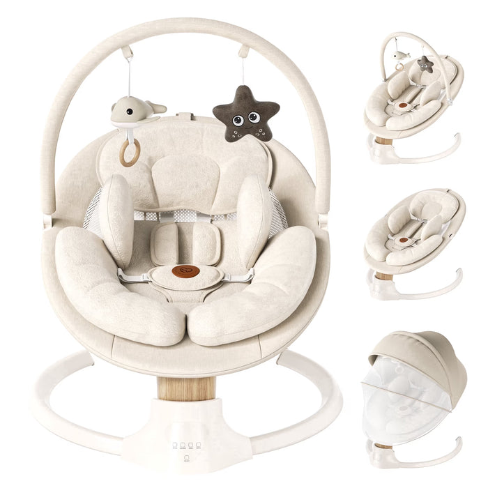 Babyomi Portable Electric Swing with Music Speaker, Beige