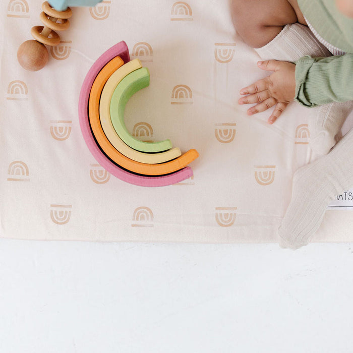 Toki Mats Padded Play Mat, Rainbow Stamp in Cream, Multiple Sizes