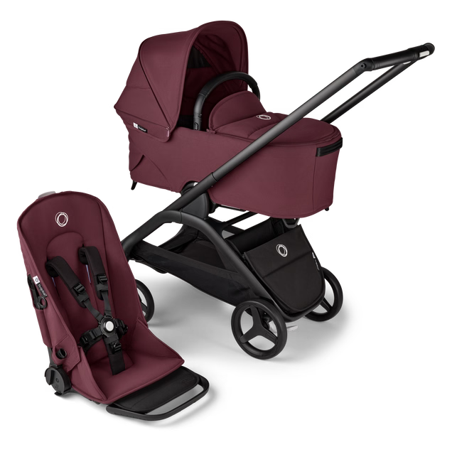 Bugaboo Dragonfly Stroller, 2024, Black, Dark Cherry, Dark Cherry