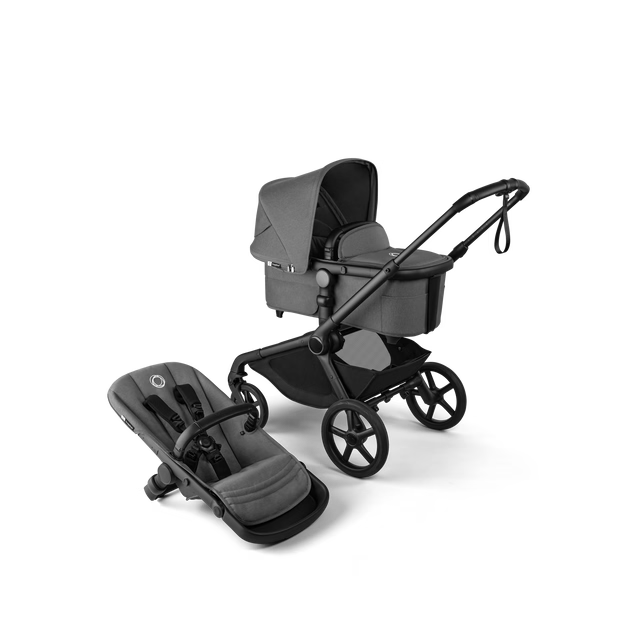 Bugaboo Kangaroo Single To Double Stroller, 2025, Black, Moon Grey, Moon Grey