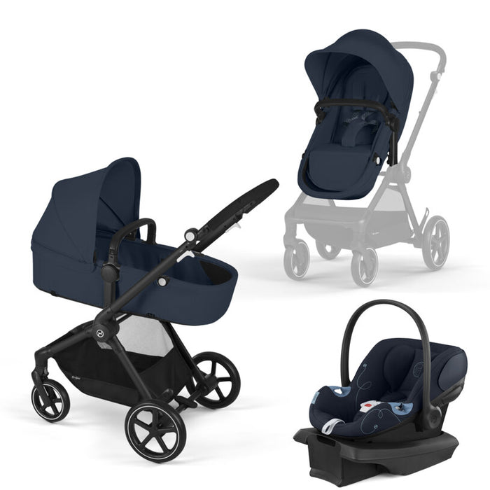 Shop Cybex Eos and Aton G Travel System, 2024, Black, Ocean Blue at GoodBuy Gear