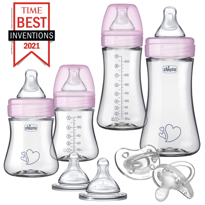 Chicco Duo Newborn Baby Bottle Gift Set, 8 Piece, Pink