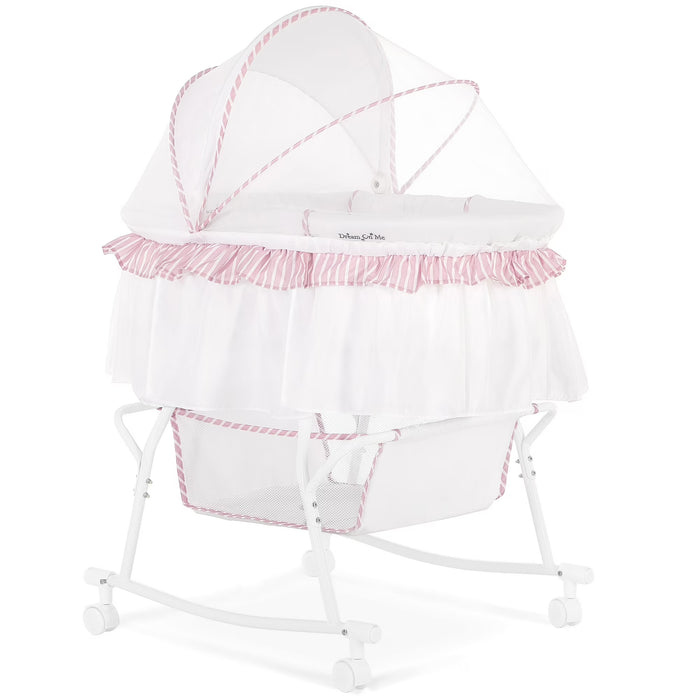 Dream On Me Lacy Portable 2-in-1 Bassinet, Pink and White