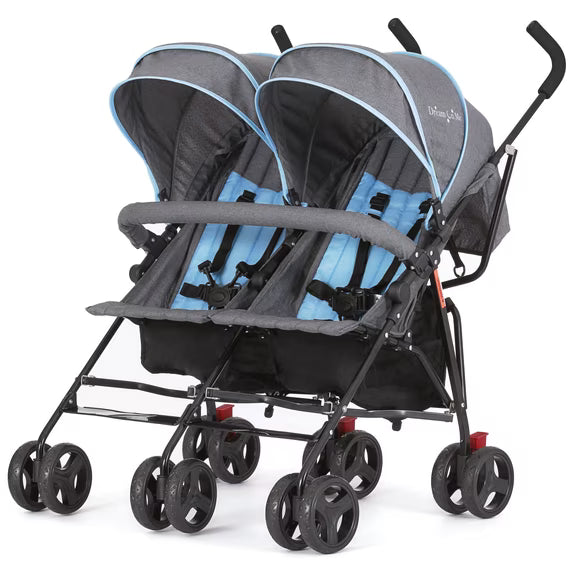 Dream On Me Volga Twin Umbrella Stroller, Blue and Dark Grey