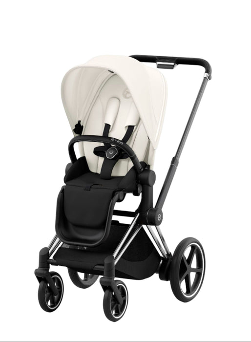 Cybex E-PRIAM Electric Stroller, Off White, Chrome With Black Details, 2024, with Battery